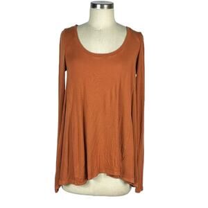 FREE PEOPLE Rust Orange Oversized Round Neck Long Sleeve Boho Top Women's Size M